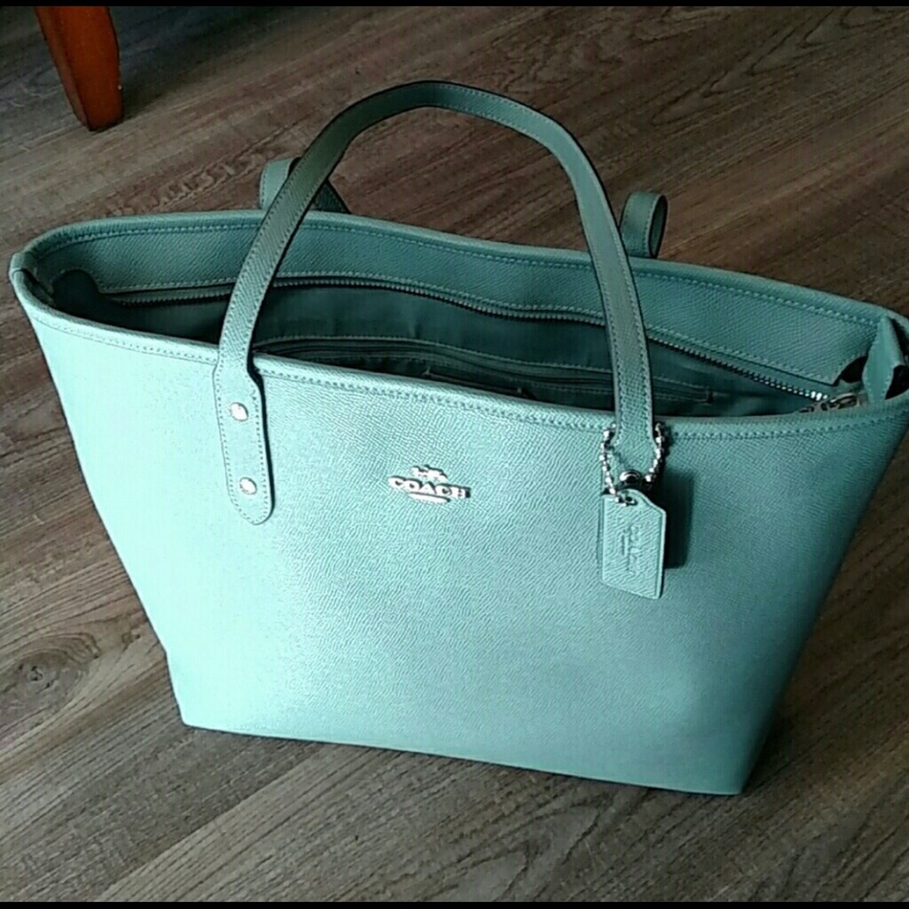 Coach City Tote in Marine and silver accent